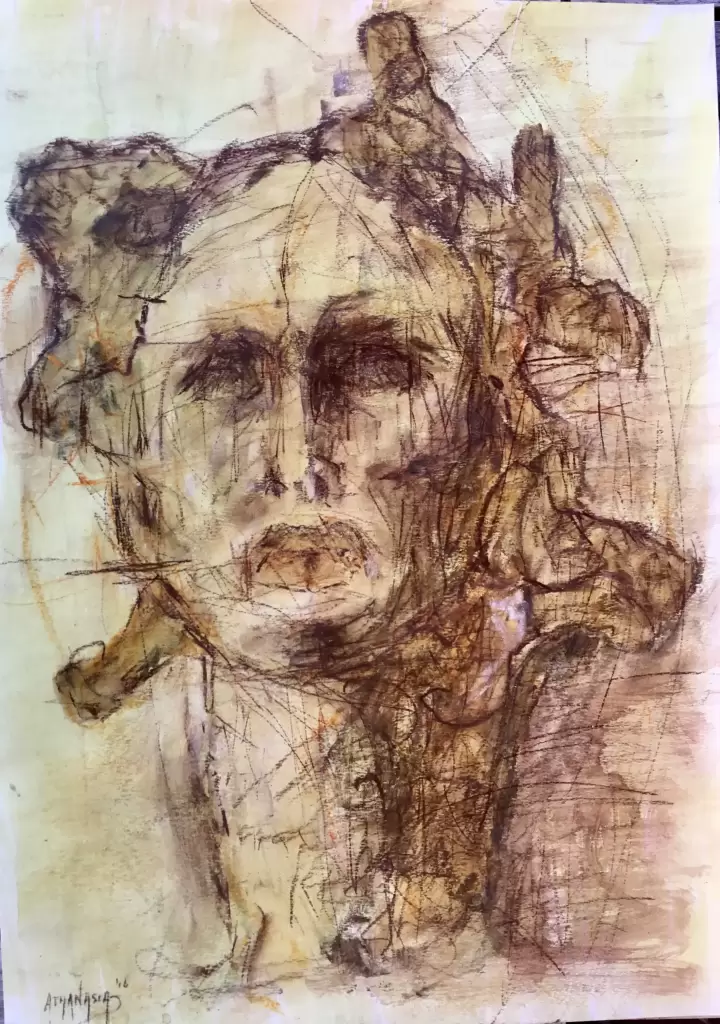 Medusa,mixed media on paper, 34x25, 2016,www.itsimmortal.com